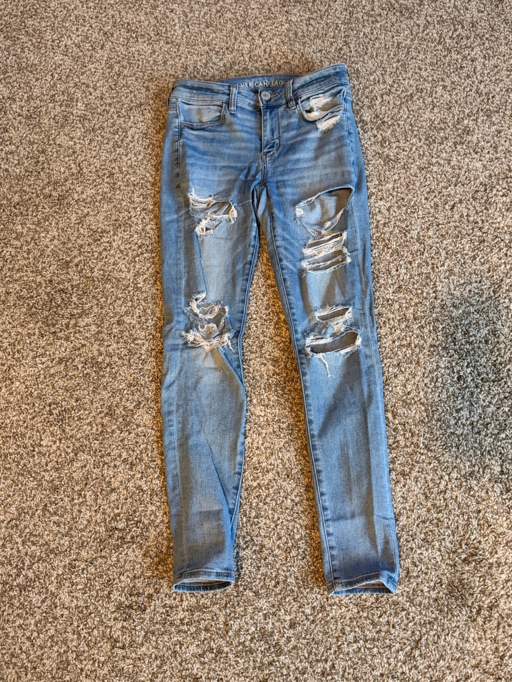 American Eagle Light Blue Ripped Skinny Jeans